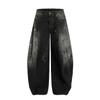 Jeans Salpicados de Diseño Retro Moderno Lavados Descoloridos Cimitarra Versátiles Elegantes Unisex Pantalones de Pierna Ancha