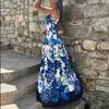 Novedad Otoño 2026 Ropa de Mujer de Comercio Exterior Vestido Casual para Vacaciones en la Playa Moda Estampado Tirantes Finos Abertura Vestido Largo