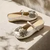 Mules Femininas Fechadas com Laço de Strass Estilo Francês, Novidade Versátil Verão 2026 Sapatos Mary Jane Quadrados