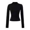 Camiseta de Manga Larga con Cuello Medio para Mujer en Otoño Nuevo Estilo Plisada Aspecto Adelgazante Camiseta Básica Sexy Ajustada
