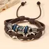 Pulsera sencilla de estilo europeo y americano, versátil, de moda, unisex, de cuero genuino, hecha a mano, con cuentas