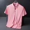 Camisa polo de verano de seda helada de manga corta con cuello camisero, estilo business casual, talla grande, transpirable, fina, elástica, de secado rápido para hombre