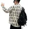 Camisa de Manga Larga Estampada Nuevo Diseño Otoño Estilo Japonés Retro Tendencia Estampado Letra Desgastada Sensación Camisa Casual Completa