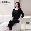 Pijama Outono e Inverno para Mulheres 2025 Novo Novo Estilo Nacional Chinoiserie Botão de Disco Decote em V Alto Valor Veludo Dourado Conjunto de Roupa para Casa