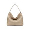 Bolsa Re-Processada Tecida à Mão Feminina B's Grande Capacidade Textura de Couro Macio Ombro Moda Trabalho Tote Crescente