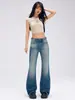 Jeans vintage desgastados de cintura alta, hechos a medida por marcas tailandesas y vietnamitas, moda femenina casual sueltos de pierna ancha rectos