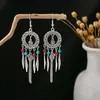 Pendientes Bohemios Azules de Turquesa Estilo Étnico Europeos y Americanos, Pendientes de Borla de Metal Plateado Imitación, Joyería de Borla Vintage para Orejas al por Mayor