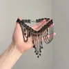 Estilo Gótico Renda Preta Franja Corrente Clavícula Feminina Borboleta Acessório de Pescoço Anime Sombrio Versátil Colar