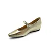 Zapatos de Mujer Mary Jane Frances con Aumento de Altura de 4CM, Punta Plisada, Correa Plateada, Suela Suave, Punta Cuadrada Baja, para el Trabajo