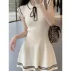 Vestido de malha de seda gelada coreano para mulheres, conjunto chique estilo francês de verão, elegante e bonito, deslumbrantemente lindo, estilo universitário