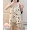 Pijama de Algodón Nube para Mujer con Almohadillas para el Pecho, Shorts de Tirantes de Lunares Dulces de Verano, Ropa de Casa Fina para Niña que se Puede Usar Afuera
