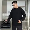 Camiseta de manga comprida, unissex, grossa e de corte solto, cor branca sólida, adequada para primavera e outono, gola redonda estilo japonês, camiseta básica, preta