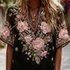 Blusa de Verão Solta Casual Nova com Estampa Jacquard Imitação e Ombro Caído para Mulheres - Impressão 3D Europeia e Americana Transfronteiriça