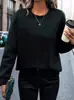 Estação independente da Amazon 2023 outono e inverno novo europeu e americano feminino casual elegante cor sólida estampado pulôver camiseta feminina