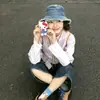 Sombrero de Pescador de Mezclilla Lavada con Borde Deshilachado Estilo Retro Japonés para Mujer, Sombrero de Cubo Simple Versátil Estilo Coreano, Sombrero de Sol para Exteriores de Ala Ancha