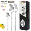 Cuchillo para Bistec, Tenedor, Cuchara, Cuchara de Postre de Acero Inoxidable con Mango en Forma de Diamante, Estilo Lujo Ligero, Juego de Cubiertos Occidentales de 18/24 Piezas