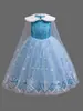 Vestido Nuevo de Verano para Niños Vestido con Estampado de Frozen Vestido de Princesa de Malla para Niñas Vestido Largo con Capa