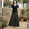 Meia Saia de Verão Seda de Gelo Fina Respirável Roupa para Mãe de Meia-idade e Idosa Saia Estampada Comprimento Médio Saia de Cintura Alta para Dança Quadrada
