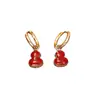 Nuevos Pendientes de Calabaza de Doble Cara Estilo Chino con un Toque de Lujo, Pendientes de Esmalte de la Fortuna Modernos y Elegantes, Accesorios Únicos y Versátiles para Orejas de Nácar