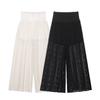 Exportación al por mayor transfronteriza Ropa de mujer Verano 2025 Estilo europeo y americano Color liso Transparente Encaje de imitación Pantalones casuales de pierna ancha para mujer A36428