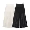 Pantalones Casuales de Pierna Ancha Sueltos Transparentes de Cintura Alta Elástica Color Sólido Imitación de Encaje Ropa Europea y Americana Transfronteriza