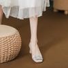 Estilo Francés Hermosos Tacones Altos color albaricoque Zapatos de Mujer Versátiles con Pedrería Punta Cuadrada Tacón Midi Bajo Zapatos de Una Capa para Mujer Vestido Zapatos de Dama de Honor