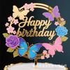 Ins Transfronterizo Impresión a Color Acrílico Inserto para Pastel de Cumpleaños Flores de Color Claro Feliz Cumpleaños Decoración para Pastel