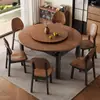 Juego de mesa de comedor extensible y sillas estilo vintage de madera de fresno para casas pequeñas, apto para configuraciones cuadradas y redondas, con plato giratorio y diseño plegable