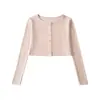Cardigan corto de cuello redondo de un solo botón estilo chica picante para protección solar camiseta de manga larga primavera y verano nuevo top ajustado que estiliza color liso