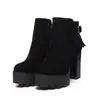 34-43 Botas Curtas Femininas de Camurça Outono/Inverno Bico Redondo Solado Grosso Antiderrapante Transfronteiriça Tamanho Grande Impermeável Plataforma Botas Martin para Mulheres