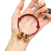 Pulsera de cesta de madera de durazno y nogal, cuerda de mano de flor de ciruelo con hebilla de paz, pulsera tejida a mano de cuerda roja, cuerda roja para hombres y mujeres para su año zodiacal