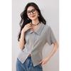 2025 Nueva Camiseta de Manga Corta para Mujer Top Dividido para Mujer Verano Ajustada Sentido del Diseño para Mujer Camiseta Pequeña para Viajar Gris
