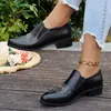 Código exterior talla grande mocasines bordados vintage mujer 2026 primavera otoño punta fina tacón grueso sin cordones estilo británico zapatos pequeños de piel