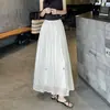 Falda de gasa ligera y fluida, falda midi para mujer, estilo verano, cintura alta, corte ajustado, falda de línea A, temperamento elegante, dobladillo amplio, falda larga