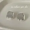 Pendientes Ovalados Brillantes de Plata de Ley S925 Sin Piedras para Mujer Estilo Ins Normcore Versátiles de Moda Diseño de Nicho Pendientes con Textura