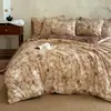 Conjunto de roupa de cama de dupla camada em gaze, com renda francesa, de linho e algodão espessado, para outono e inverno, incluindo uma capa de edredom, em estilo vintage