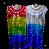 Abanico largo de seda degradado LED luminoso para danza, abanico de danza, accesorios de danza del vientre, actuación en bar, abanico multicolor