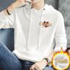 Suéter Pesado con Capucha de 320g para Hombre con Forro Polar Cálido Blanco Chaqueta Top Tendencia Estampado Hoja de Arce Sudadera con Capucha de Manga Larga