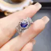Anillo de Zafiro Natural Popular al por Mayor de Fábrica Plata S925 Incrustado con Piedra Principal 5*7 Fábrica de Joyería de Lujo Venta Directa