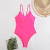 Nuevo Traje de Baño Enterizo Europeo y Americano para Mujer, Conservador Adelgazante Color Sólido Correa Simple Espalda Descubierta Diseño Transfronterizo