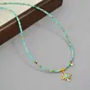 Collar de Cadena para Clavícula con Colgante de Estrella de Ocho Puntas con Cuentas Turquesas, Estilo Retro Literario de Nicho Europeo y Americano, Simple, Elegante y con Estilo, para Mujeres