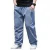 Jeans Masculino Plus Size Outono Solto Corte Reto Perna Larga Calças de Cintura Elástica
