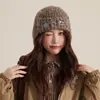 Atacado 25 Anos Outono e Inverno Novo Estilo Japonês Fofo Chapéu de Pelúcia Bordado Chapéu de Temporada Quente para Proteção de Orelhas Chapéu de Tricô