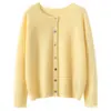 Cardigã 100% caxemira pura para mulheres, nova blusa básica de outono e inverno, jaqueta solta de cor sólida, peça externa estilo coreano com gola redonda