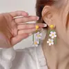 Aretes de Flor Cuadrada Verde Fresco Diseño de Nicho Pendientes Ins Estilo Simple Lindo Dulce de Chica Japonesa