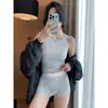 Top de tirantes súper estiloso para mujer, cuello en U, estilo fino, corte ajustado, adecuado para usar como prenda exterior o como capa base, top sin mangas, juego de dos piezas