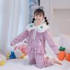 Novo Outono e Inverno Meninas Espesso Pelúcia Crianças Gola de Boneca Estilo Princesa Coral Fleece Desenho Animado Conjunto de Roupa de Casa