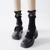 Calcetines Lolita de Encaje con Lazo hasta la Pantorrilla Calcetines de Terciopelo para Mujer de Media Pantorrilla Hasta la Rodilla Estilo Japonés Estudiante Negro y Blanco Seda