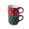 Tazas apilables navideñas de cerámica rojas y verdes con renos y árboles, Taza para beber agua y café, Regalo navideño de Liling