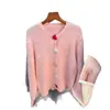 Comercio Exterior Otoño e Invierno Cárdigan de Punto Transfronterizo Botones en Forma de Corazón Color de Contraste Estilo Perezoso de Gama Alta Chaqueta Nueva Holgada de Cuello Redondo